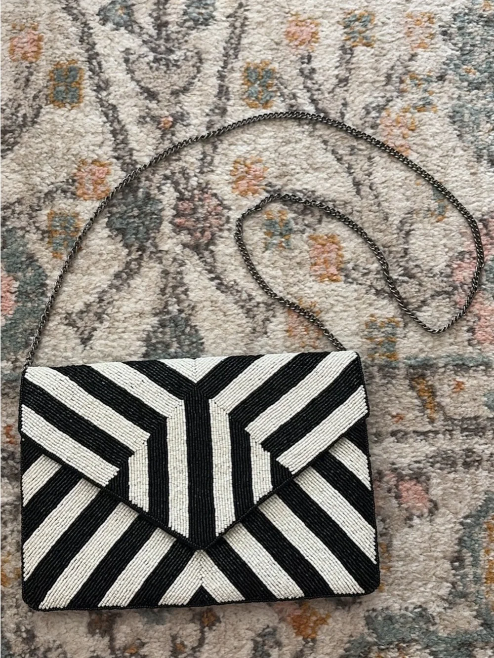 Black & White Beaded Stripe Envelope Crossbody - NWT